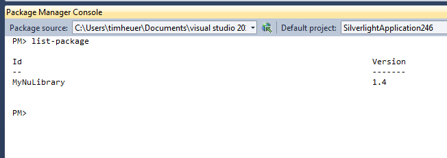 NuPack list-package output NuPack list-package output