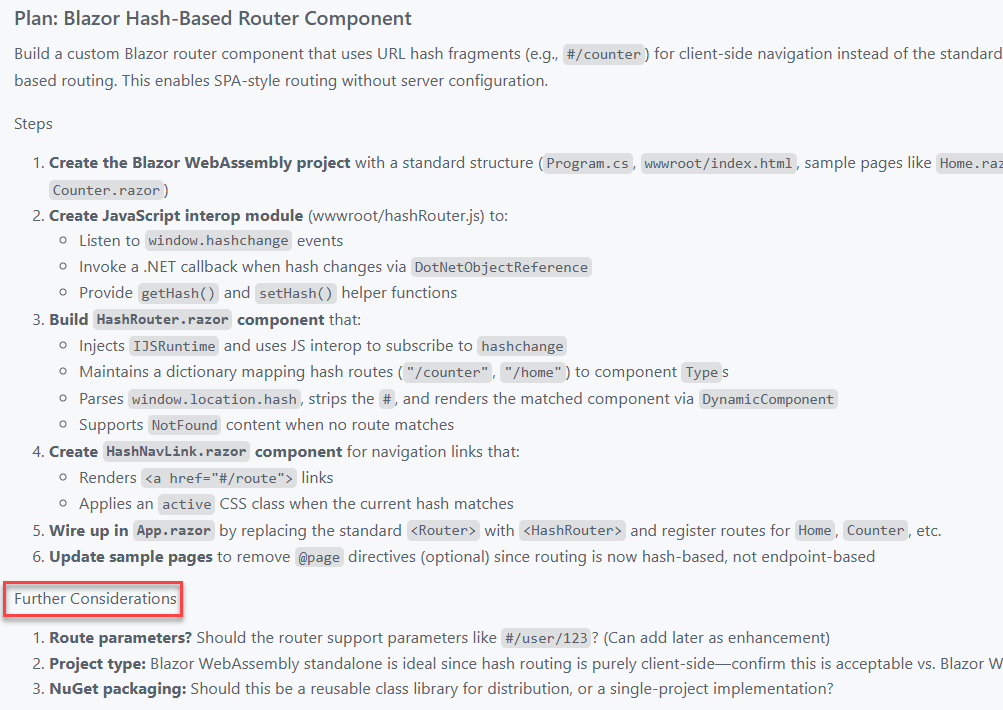 VS Code Copilot Planning Chat Screenshot of a plan chat in VS Code with Copilot