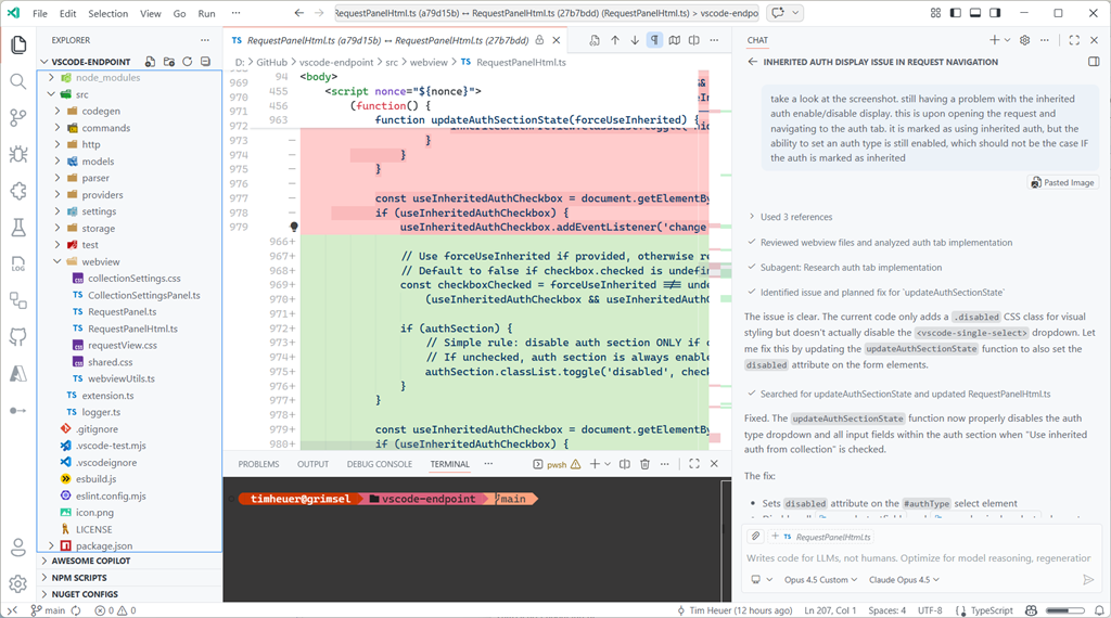 VS Code Editor Screenshot of a coding session in VS Code