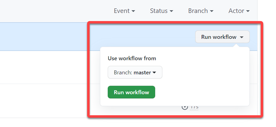 Screenshot of manual workflow trigger