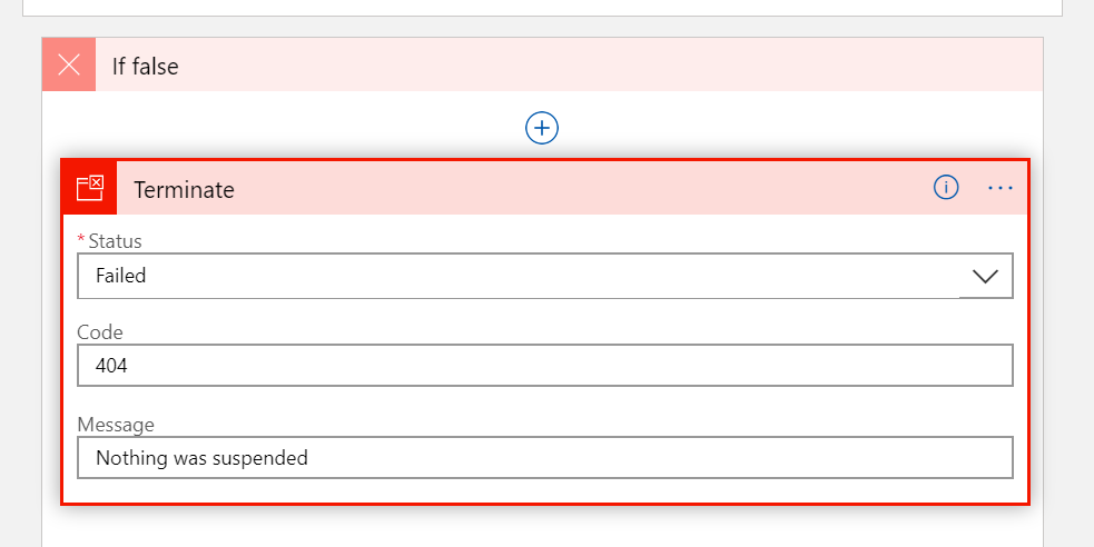 Screenshot of Terminate action connector