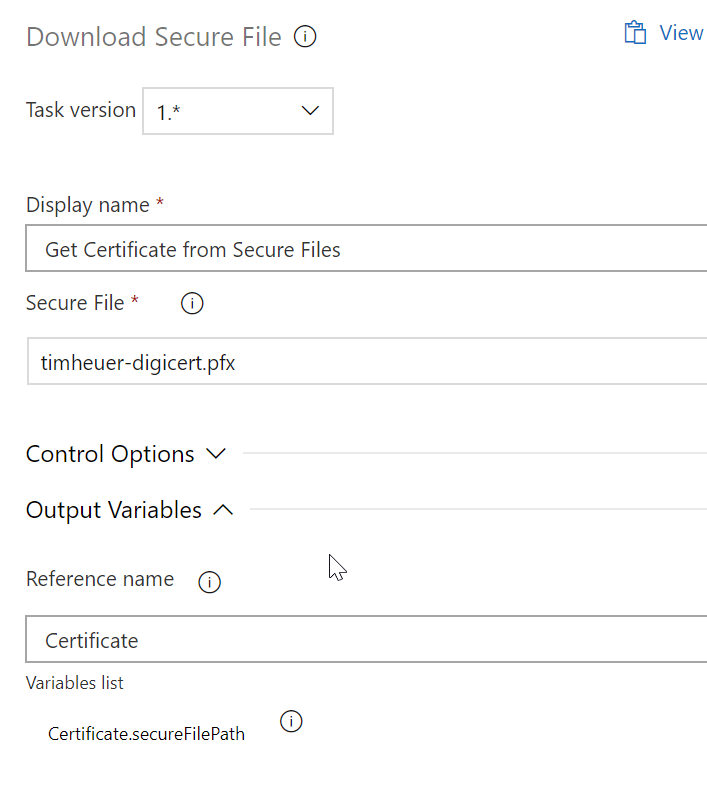 Screenshot of Azure DevOps Download Secure File